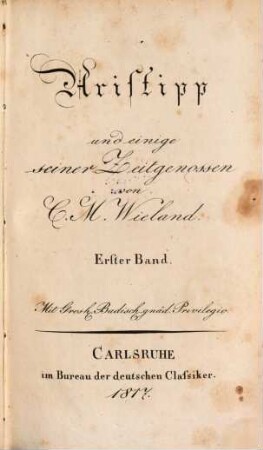 C. M. Wielands sämmtliche Werke. 33. Aristipp ; Theil 1. - 1817. - 319 S.
