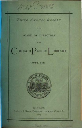 Annual report of the Board of Directors of the Chicago Public Library, 3. 1875, Juni