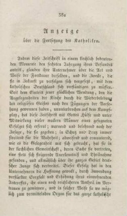 381-384 Anzeige über die Fortsetzung des Katholiken
