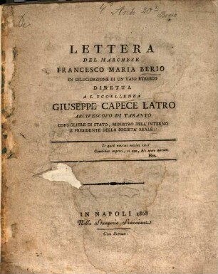 Lettera in dilucidazione di un Vaso Etrusco : diretta a S. Ecc. Gius. Capece Latro Arcivescovo di Taranto