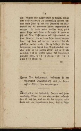 2. Etwas über Holzmangel, besonders in der Churmark Brandenburg und die bereitesten Mittel ihm vorzubeugen