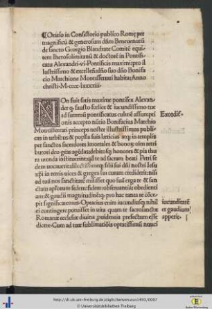 Oratio in Consistorio publico Romᶒ per magnificum et generosum dominum Benevenutum...