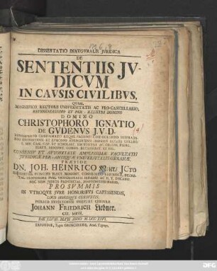 Dissertatio Inavgvralis Jvridica De Sententiis Jvdicvm In Cavsis Civilibvs