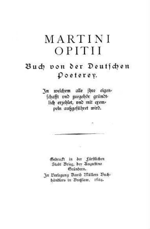 Buch von der Deutschen Poeterey