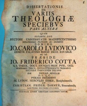 Diss. acad. de variis theologiae speciebus ..., Pars altera