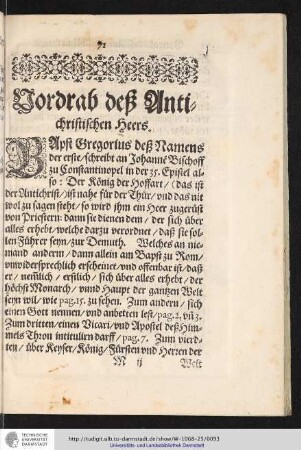 Vordrab deß Antichristischen Heers.