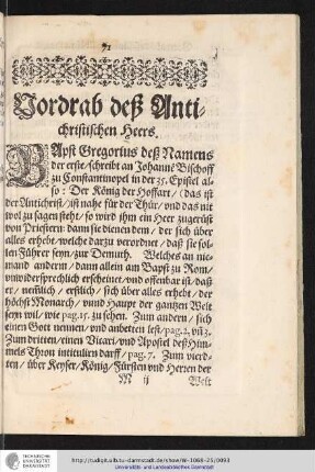 Vordrab deß Antichristischen Heers.