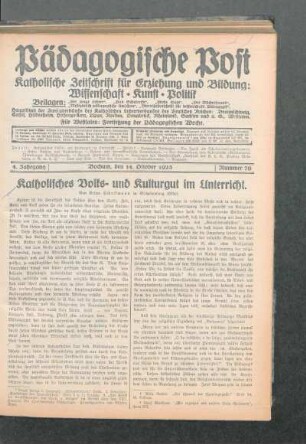 Katholisches Volks- und Kulturgut im Unterricht