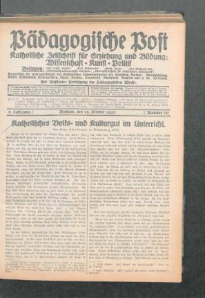 Katholisches Volks- und Kulturgut im Unterricht