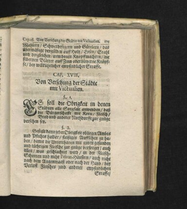 Cap. XVIII. Von Versehung der Städte mit Victualien.
