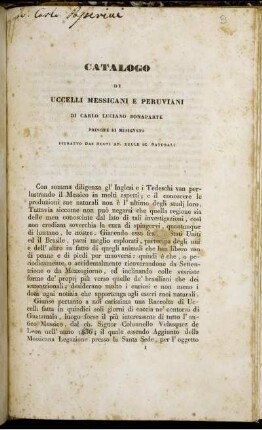 Catalogo Di Uccelli Messicani E Peruviani : Estratto Dai Nuovi An. Delle Sc. Naturali