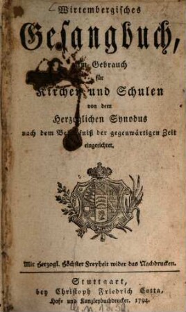Wirtembergisches Gesangbuch : zum Gebrauch für Kirchen und Schulen