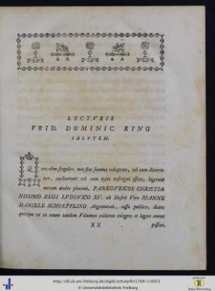 Lecturis Frid. Dominic. Ring Salutem.