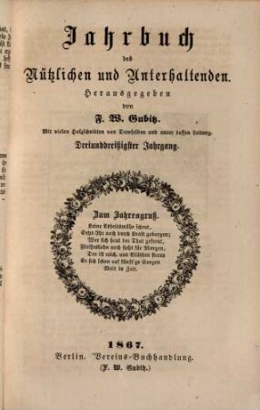 Jahrbuch des Nützlichen und Unterhaltenden. 33. 1867