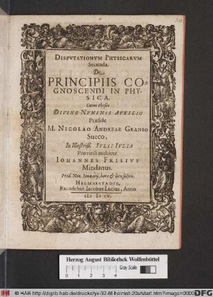 Disputationum Physicarum Secunda. De Principiis Cognoscendi In Physica
