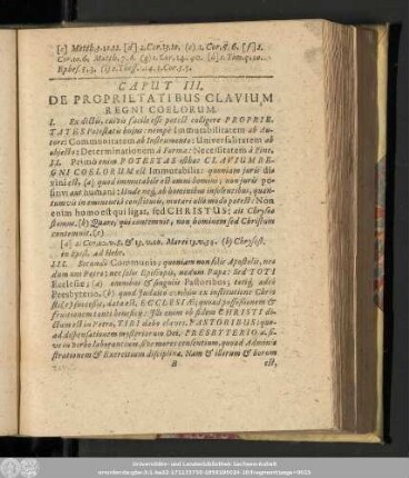 Caput III. De Proprietatibus Clavium Regni Coelorum.