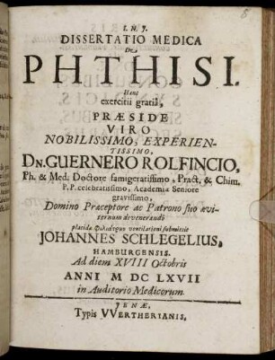 Dissertatio Medica De Phthisi
