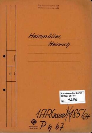 Personenheft Heinrich Heinmöller (*29.07.1891), Amstrat