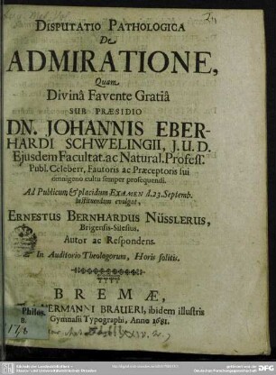 Disputatio pathologica de admiratione