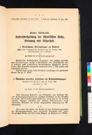 Erster Abschnitt. Aufrechterhaltung der öffentlichen Ruhe, Ordnung und Sicherheit.
