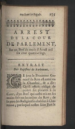 Arrest de la Cour de Parlement