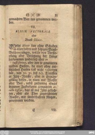 VII. Elixir Pectorale. oder Brust-Elixir.