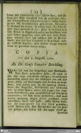 Copia von den 7. Augusti 1700