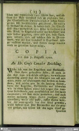 Copia von den 7. Augusti 1700