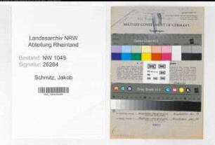 Entnazifizierung Jakob Schmitz , geb. 23.06.1885 (Stellwerksmeister)