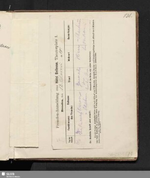 Formular zur "Fremden-Anmeldung aus Hotel Bellevue" vom 13.06.1910