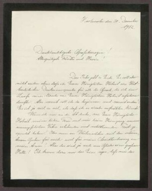 Schreiben von Ernst Fischer an die Großherzogin Luise; Dank für die Weihnachtsgaben und Hoffen auf eine gutes neues Jahr