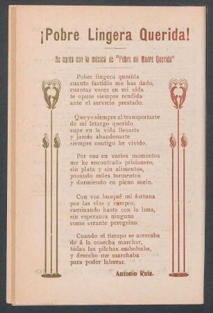 ¡Pobre lingera querida! : Se canta con la música de "Pobre mi madre querida"