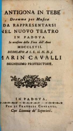 L' Antigona in Tebe : Dramma per Musica