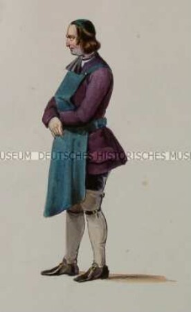 Mann im Kostüm eines Wirtes mit grüner Schürze - Tafel aus Franceschini/Kostümbilder (Kassette 1)