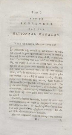 Aan de schrijvers van het National Magazijn