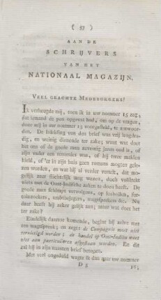 Aan de schrijvers van het National Magazijn