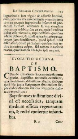 Evolutio Octava. De Baptismo.