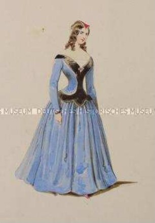 Frau im hellblauen Kleid mit schwarzem Besatz - Tafel aus Franceschini/Kostümbilder (Kassette 2)