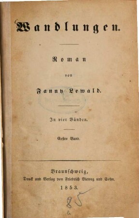 Wandlungen : Roman von Fanny Lewald. 1