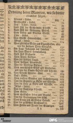 Ordnung derer Materien, wie sie hinter einander folgen.