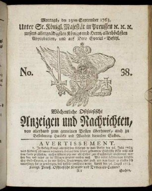No. 38. Montags, den 19ten September 1763.