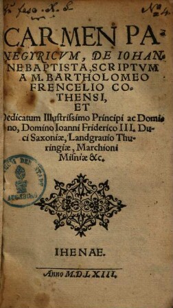 Carmen panegyricum de Iohanne Baptista
