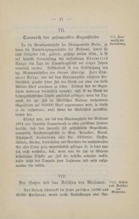 VII. Taxwerth der gesammelten Gegenstände