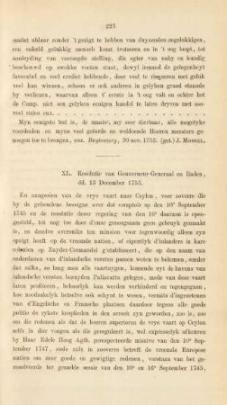 XL. Resolutie van Gouverneur-Generaal en Raden, dd. 13 December 1753