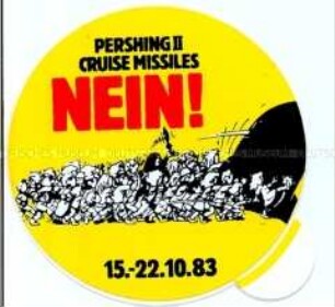 Aufkleber der Friedensbewegung zu einer Aktionswoche gegen die Stationierung amerikanischer Atomraketen