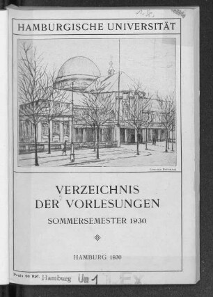 SS 1930: Verzeichnis der Vorlesungen // Hamburgische Universität