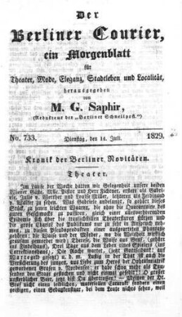 No. 733., Dienstag, den 14. Juli 1829
