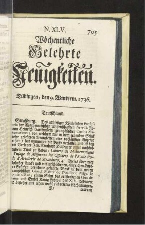 N. XLV. Tübingen, den 9. Winterm. 1736