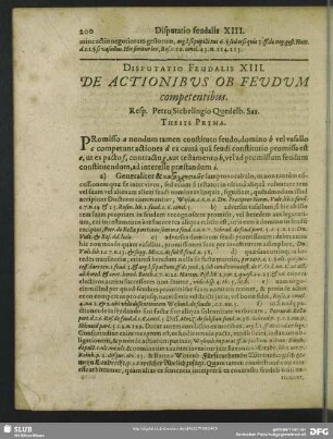 Disputatio Feudalis XIII. De Actionibus Ob Feudum competentibus : Resp. Petro Sichelingio