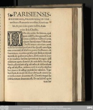 Parisiensis. Oxoniensis, Pragensisque universitates Romanis omnibus, Gratia vobis, & pax à deo patre nostro, & domino Iesu Christo.